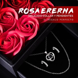 Collar de rosas，Collar I love you en 100 idiomas，Caja de regalo atemporal de rosas florales con collar y pendientes，El regalo romántico perfecto para mujeres y niñas en San Valentín, aniversarios, cumpleaños y bodas (Plateado) (Plateado)
