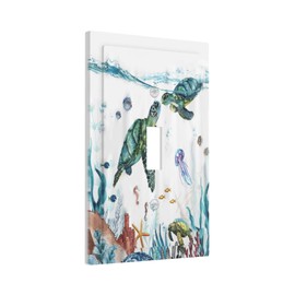 1 Gang Light Switch Cover Sea Turtles Teal Blue Ocean Single Toggle Wall Plates Tropical Starfish Coral Switchplate Covers Decorative Dimmer for Bedroom Kidroom Kitchen Decor