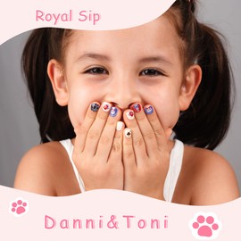 DANNI & TONI Poker-themed Semi Cured Gel Nail Strips Kids (Royal Sip) DIY Bunny Gel Glossy Wraps for Girls 22 Stickers