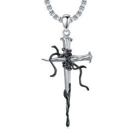 CEKAMA Nail Cross Necklace for Men & Boy Sterling Silver Wooden Shaped Nail Cross with Gothic Plated Black Fluttering Straps and Blood Droplets Pendant Christian Jewelry Gift for Father Husband Son