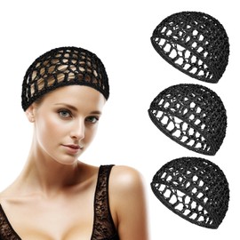 3Pcs Hair Net Soft Rayon Mesh Crocheted Hairnet Sleep Cap Mesh Cover Curls Hair Net Snoods Elastic Hairnet Hairs Cover Accessories for Women Men Night Sleeping Thick Long Short Curls Hairs