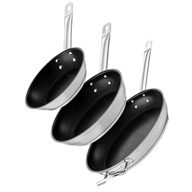 Nonstick Induction Frying Pan Set, 8", 9.5", And 12" Stainless Steel Frying Pans, Nonstick Skillet Set For Cooking (3-Piece)