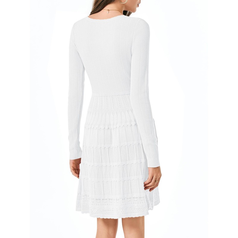 Wenrine Womens Long Sleeve Sweater Dress Knit Crochet Casual A