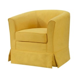 Lilola Home Tucker Yellow Woven Fabric Swivel Barrel Chair with Skirted Bottom