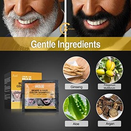 Tinte negro para barba para hombres, teñido negro bigote oscurecimiento de la barba champú patillas coloración mejora la barba, color de la barba 10 piezas (negro)