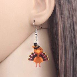 WEVENI Acrylic Thanksgiving Pumpkin Turkey Earrings Anime Chicken Dangle Drop Fashion Jewelry For Women Gift (Orange)