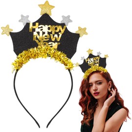 iwiio Happy New Year Headband 2025, New Year Eve Party Star Crown Headband for Kids Adults, New Year Eve Hair Accessories, 2025 New Years Party Favors Supplies