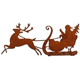 Bornhöft Santa Claus on Sleigh Rust Garden Decoration Patina for Standing Garden Stake Metal Garden Decoration Christmas Rusty