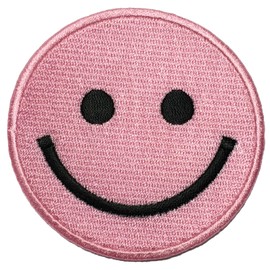 Papapatch Happy Face Smile Fun Hippie Retro Embroidered Sew Iron on Patch - Pink (IRON-SMILE-PK)