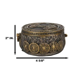 Ebros Gift Norse Old Gods Viking Knotwork Thor Hammer Mjolnir With Dragon Longship Prow Decorative Jewelry Storage Round Box Figurine Stash Container Box Keepsake Organizer
