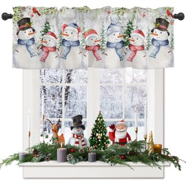 2 Pack Snowman Curtains Valance for Bedroom Living Room, Christmas Tree Red Cardinals Curtains & Drapes Rod Pocket Winter Snowy Scene Valance for Kitchen Window Curtains Over Sink 54x18in,2 Panel