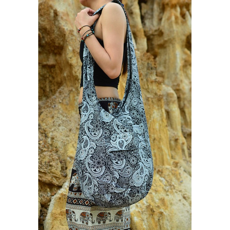 Your Cozy Crossbody Handbag, Handmade Boho Cotton Bag, Unisex, Black