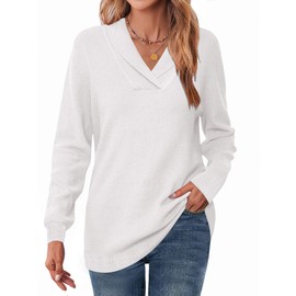 Zeagoo Fall Sweaters for Women Fashion 2025 Fall Casual Soft V Neck Long Sleeve Shirts for Work Going Out Cream S