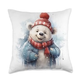 Icebear theme Christmas Danish Design Polar Bear Winter Throw Pillow, 18x18, Multicolor