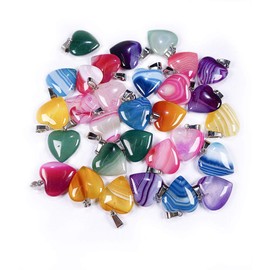 LHJ 20PCS Natural Stripe Agate Pendants Heart Shape Charms Pendants for Necklace Bracelet Jewelry Making