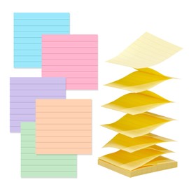 6Pads Pastel Lined Pop Up Sticky Notes 3x3 inch Refills, Easy to Post Sticky Notes with Lines, Accordion Sticky Notes 80 sheets/pad (Pastel)