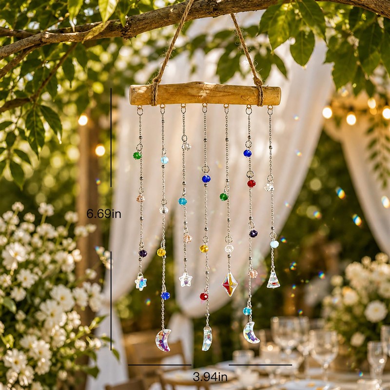 Crystal Sun Catcher,Rainbow Suncatcher Wooden Hanging Prism Window Decor