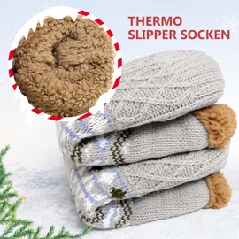 LOFIR Slippers Socks for Men: Winter Warm Cuddly Socks for Men Christmas Socks Stopper Socks Thick Hut Socks ABS with Nubs Fluffy Winter Socks 1 Pair 39-46, gray