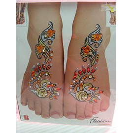 Indian Fashion Art Bollywood Feet Tattoo Sparkling Rhinestone Stick-On Reuseable Bindi (Gold)