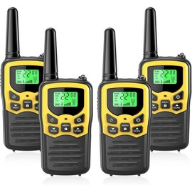 Walkie Talkies with 22 FRS Channels, Walkie Talkies for Adults with LED Flashlight VOX Scan LCD Display, Long Range Family Walkie Talkie for Hiking Camping Trip (Yellow, 4 Pack) - Color: Silver