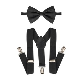 CaySep Child Kids Adjustable Suspenders and Bow Tie Set - Black Elastic Y-Back Suspenders for Boys & Girls Toddler Ages 2-10 Years