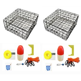 2-Pack of KUFA Vinyl Coated Crab Trap & Accessory kit Including 100' Rope, Caliper, Harness, Bait Bag & Red/White Float (5"x11" Float, 1/4" Poly Rope)