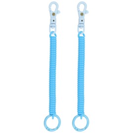 PATIKIL Retractable Coil Springs Keychain, 2 Pack Anti-lost Key Chain Holder Lanyard Cord with Metal Lobster Clasp Keyring 17.5cm for Keys Wallet, Light Blue