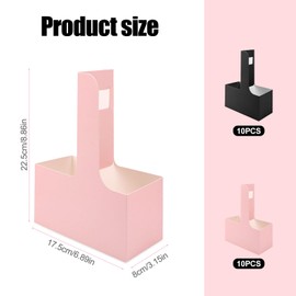 20pcs 2 Cup Coffee Carrier with Handle, Disposable Cardboard Two Cup to Go Drink Holder for Hot/Cold Drinks, Foldable Paper Food Milk Tea Caddy Tray for Delivery, Takeout, Cafes (Black/Pink)