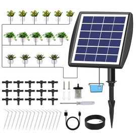 LIROPAU Solar Bewässerungssystem, Automatisches Gartenbewässerungssystem mit Timer, mit 15 M Schlauch und 15 Bewässerung Tropfschlauch für Rasen, Garten, Topfpflanzen, Gemüse im Freien