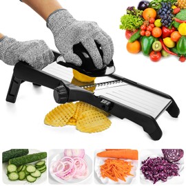 VEKAYA Mandoline Slicer for Kitchen, Stainless Steel Professional Vegetable Slicer with Adjustable Thickness, Ultra Sharp Blades, Safety Gloves & Food Holder, Ideal for Potatoes, Onions, Cucumbers