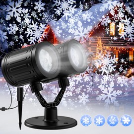 Christmas Projector Lights Outdoor, 2024 Newest Double-Head Rotating LED Snowflakes Projector, Waterproof Christmas Decoration Lights for Indoor Outdoor Garden Patio Party Holiday Landscape