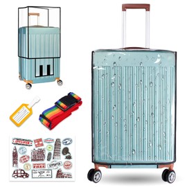 26 Inch Luggage Cover Protector Bag, Clear PVC Suitcase Cover with Luggage Strap, Tags and Stickers, Waterproof Dustproof Luggage Protector Case for Wheeled Suitcase Luggage Travel