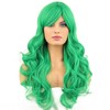RightOn Green Wig Long Curly Green Wig with Bangs for
