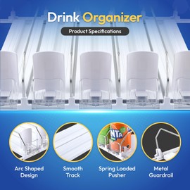 Acrylic Drink Organizer for Fridge | Rust-Resistant 5-Row Drink Dispenser for Refrigerator | Space-Saving Adjustable Soda Can Holder | Fits Most Cans & Bottles (12, 16, 16.9 & 20 oz.)
