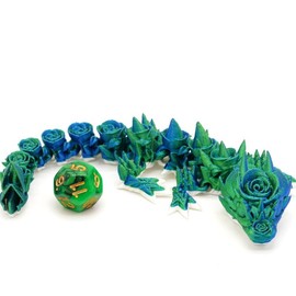 Rose Dragon Baby | Articulating Dragon 3D Printed | 6.5 Inches Long - Color: Ocean Green