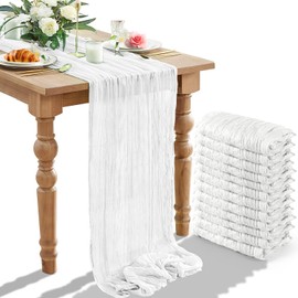 TISEMENT 12 Packs Cheesecloth Table Runner, 35''x 120'' Wrinkled Gauze Cheese Cloth Table Runner Boho,Romantic Centerpieces for Tables,Versatile Tablecloth for Wedding/Party Decorations (White)