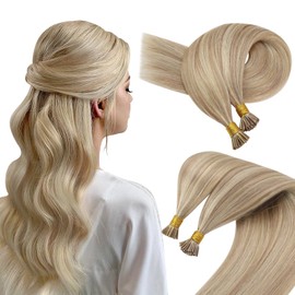 Sunny Hair I Tip Hair Extensions 50G Itips Human Hair Extensions for Women Real Human Hair Straight I Tip Hair Extensions Human Hair Warm Ash Blonde Highlight Bleach Blonde 24inch