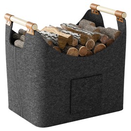 Wood Basket for Firewood, XXL Firewood Basket, Felt Basket, Extra Thick Felt, Firewood Basket with Reinforced Wooden Handle, Foldable Wood Basket, Felt Bag for Shopping, Wood, Newspaper or Firewood