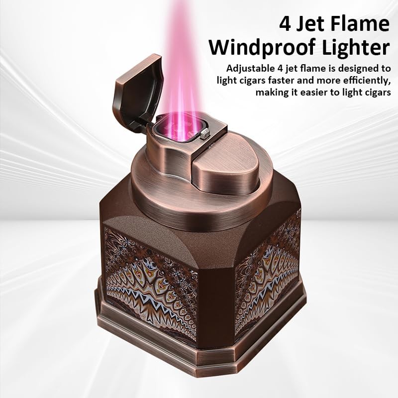Lighters Cigar Lighter 4 Torch Jet Flame, Desktop Quad Flame