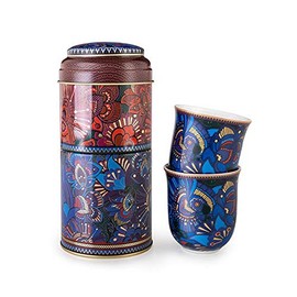 IMAGES D'ORIENT Gift Set 2 in 1 Metal Tins with 2 x 90 ml Porcalain Espresso Cups Mocha Cups Kashmir Oriental Patterned