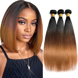 Luxvogue 20 22 24 Inch Human Hair Bundles Ombre Brown T1B/4/30 Straight Bundles Human Hair 12A Unprocessed Quick Weave Bundles for Black Women Soft Sewn In Bundles with Double Weft
