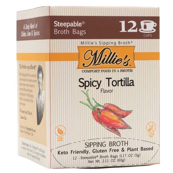 Millie's All Natural Orgánico sin gluten vegetales Sipping Caldo 12 bolsas de té picante omelette