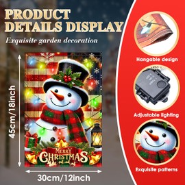 12 x 18 Inches Lighted Snowman Garden Flag Decorations - Double-Sided Vertical Christmas Holiday Yard Flag Sign with LED Lights, Indoor Outdoor House Patio Décor Party Supplies