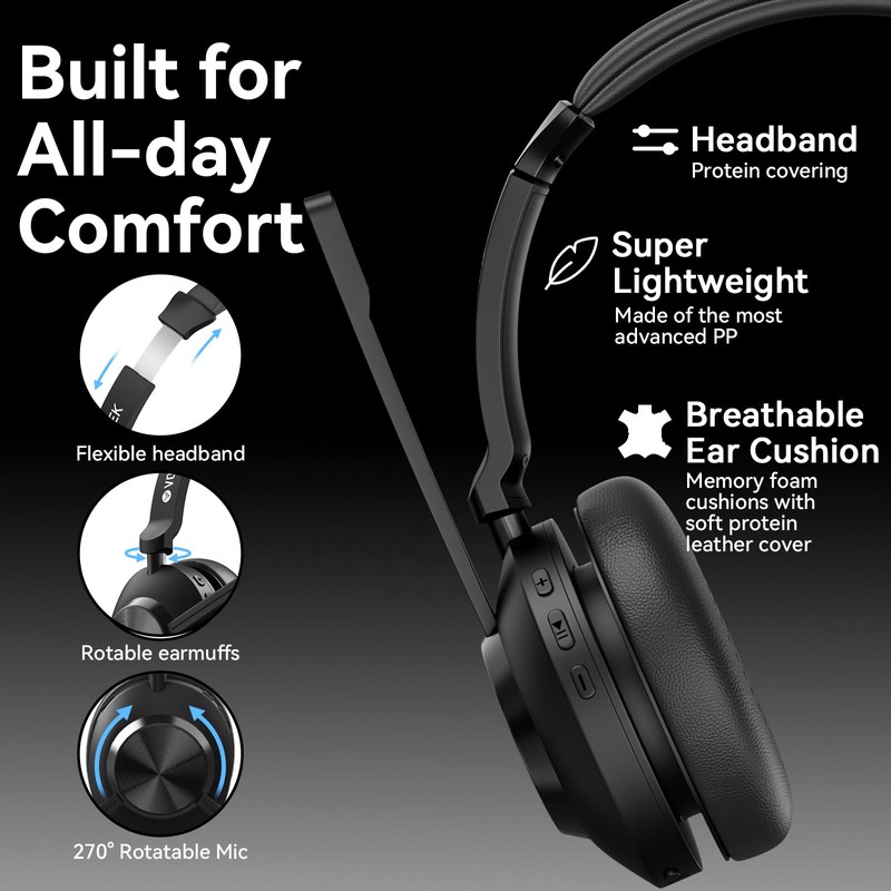 Wireless Headset with Mic for Work,Wireless Computer Headset(Bluetooth V5.3 +