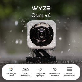WyzeCam v4 w 20ft Extension Cable, 2.5K WiFi Indoor/Outdoor Home Security Camera w Night Vision, Pet/Baby Monitor, Motion Activated Spotlight/Siren, Cloud & SD Card Storage, Works with Alexa & Google