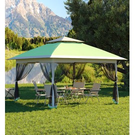 Garvee 13x13FT Pop Up Gazebo, Canopy Tent with Mosquito Netting,Outdoor Gazebos for Backyard & Patio Furniture - Pop Up Tent with Wheeled STO-N-Go Cover Bag (Olive Green+Hemp Gre, 13x13 Netting)