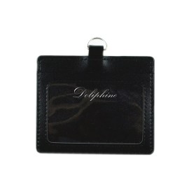 Handmade Leather Horizontal ID badge holder with Window and Card Slot size 4.5" X 3" - Black