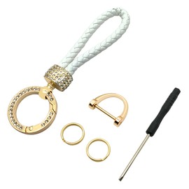 Vruwcey Car Keychains Braided Leather Key Fob Key Chain for Car Keys Universal Key Fob Holder Keyrings for Women Girls Men (White)