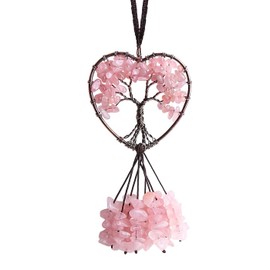 LAIDANLA Rose Quartz Heart Shape Tree of Life Healing Crystals Ornaments Window Bling Cute Hanging Ornament Room Decor for Teen Girls for women Room Decor Aesthetic Hippie Boho Decor