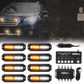 WINECO led strobe lights for trucks, Emergency Strobe Lights Kits for construction Vehicles LED Surface Mount Grill Grille Light Flashing Warning lights With Digital Controller 12 LED Amber White
